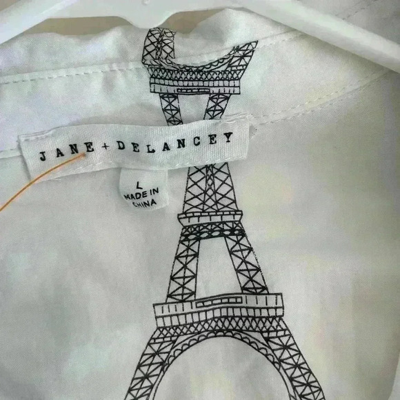 Jane and Delancey White Paris Sites Shirt size Large - Picture 3 of 3